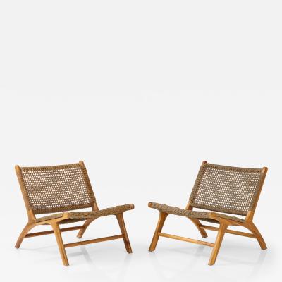 Olivier de Schrijver Pair of Teak Cord Chairs France c 1990s signed numbered
