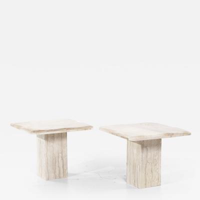 Onda Mid Century Beveled Marble Side Tables Pair