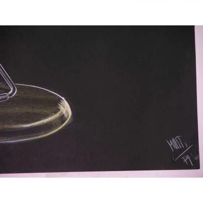 One 1979 Mattioli Italian Design Drawing for a Modern Green Desk Light Project