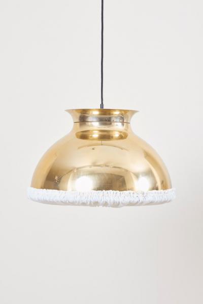 One of Eight Huge Brass Pendant Lamps with Fabric
