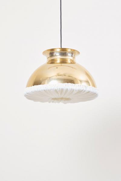 One of Eight Huge Brass Pendant Lamps with Fabric
