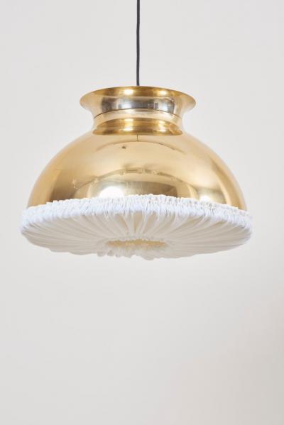 One of Eight Huge Brass Pendant Lamps with Fabric