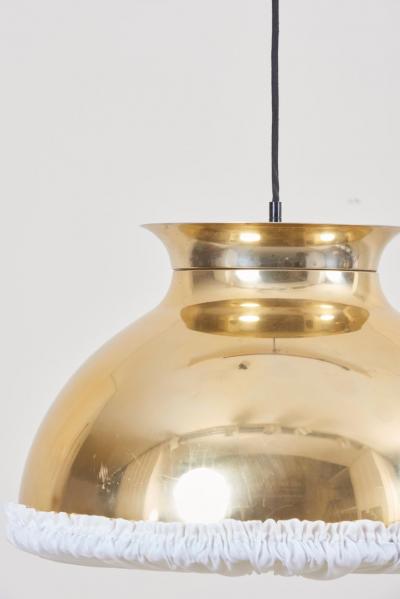 One of Eight Huge Brass Pendant Lamps with Fabric