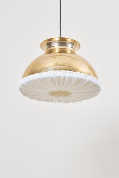 One of Eight Huge Brass Pendant Lamps with Fabric