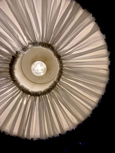 One of Eight Huge Brass Pendant Lamps with Fabric