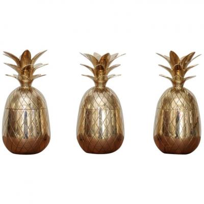 One of Two Huge Brass Pineapple Ice Bucket or Trinket or Candy Box