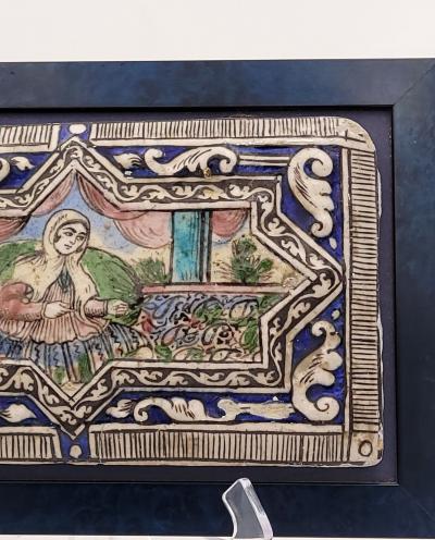 One of Two Persian Tiles from Qagar circa 1900