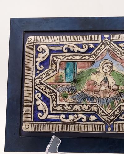 One of Two Persian Tiles from Qagar circa 1900