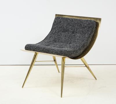 One of a Kind Sculptural Solid Brass and Grey Tweed Fabric Accent Chair Italy