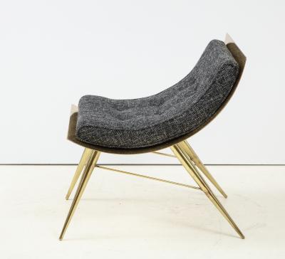 One of a Kind Sculptural Solid Brass and Grey Tweed Fabric Accent Chair Italy