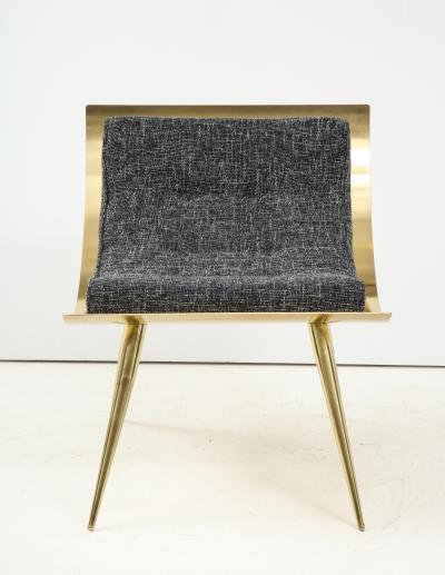 One of a Kind Sculptural Solid Brass and Grey Tweed Fabric Accent Chair Italy