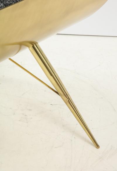 One of a Kind Sculptural Solid Brass and Grey Tweed Fabric Accent Chair Italy
