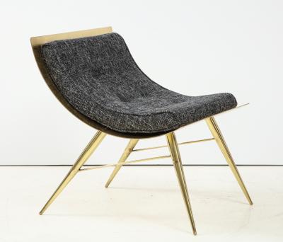 One of a Kind Sculptural Solid Brass and Grey Tweed Fabric Accent Chair Italy