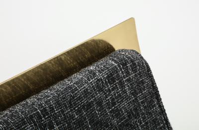 One of a Kind Sculptural Solid Brass and Grey Tweed Fabric Accent Chair Italy