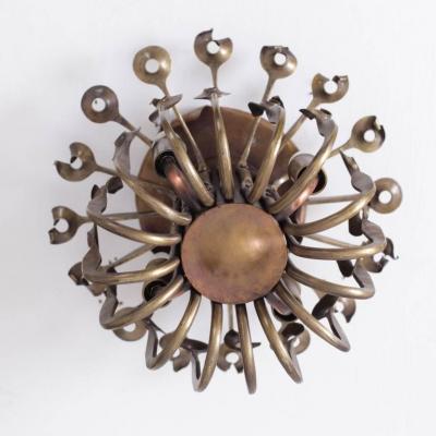 One of a Kind Solid Bronze Brutalist Studio Flush Mount Handcrafted