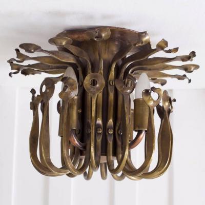 One of a Kind Solid Bronze Brutalist Studio Flush Mount Handcrafted