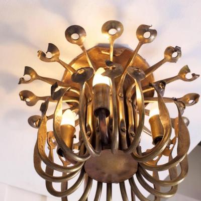 One of a Kind Solid Bronze Brutalist Studio Flush Mount Handcrafted