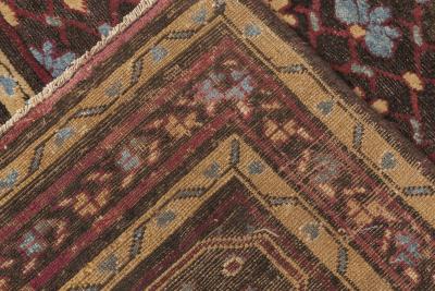 One of a kind Antique Indian Blue Gold Beige Red Handmade Wool Rug