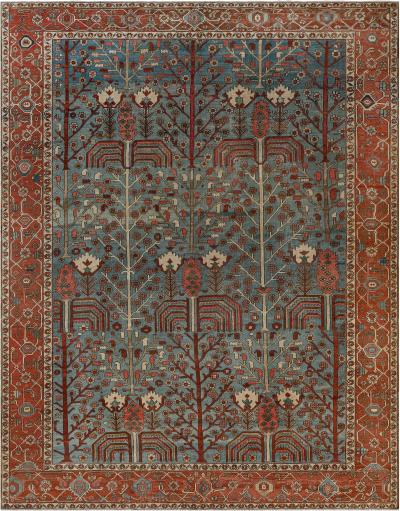 One of a kind Antique Persian Heriz Rug in Beige Blue Brown Green and Pink