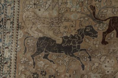 One of a kind Antique Persian Meshad Animal Botanic Carpet