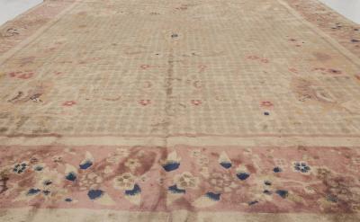 One of a kind Chinese Art Deco Botanic Handmade Wool Rug