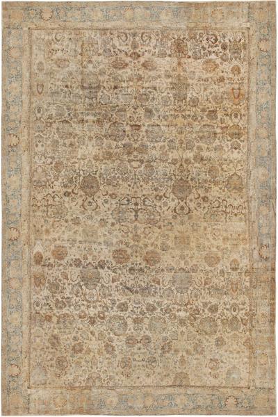 One of a kind Extra Large Antique Persian Kirman Botanic Handmade Wool Rug