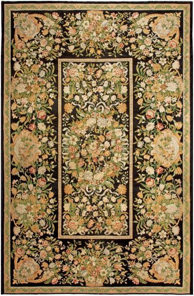One of a kind French Savonnerie Botanic Handwoven Wool Rug