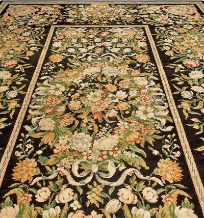 One of a kind French Savonnerie Botanic Handwoven Wool Rug