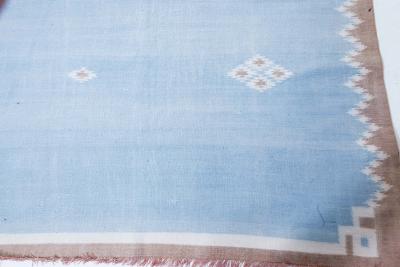 One of a kind Indian Dhurrie Rug in Shades of Beige Blue and Brown