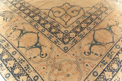 One of a kind Large Antique Persian Tabriz Beige Handmade Wool Carpet
