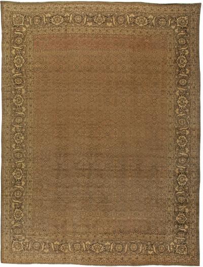 One of a kind Large Antique Persian Tabriz Brown Handmade Wool Carpet