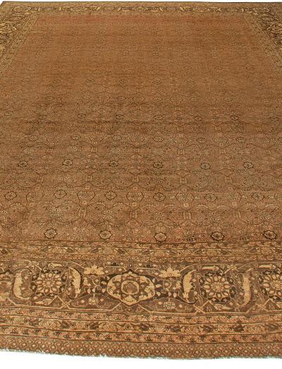 One of a kind Large Antique Persian Tabriz Brown Handmade Wool Carpet