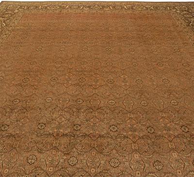 One of a kind Large Antique Persian Tabriz Brown Handmade Wool Carpet