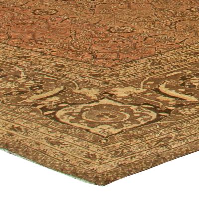 One of a kind Large Antique Persian Tabriz Brown Handmade Wool Carpet