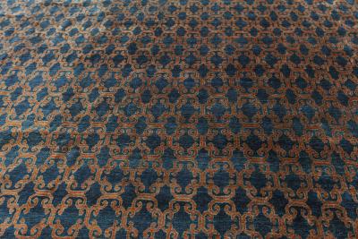 One of a kind Large Vintage Samarkand Geometric Blue Brown Size Adjusted Rug