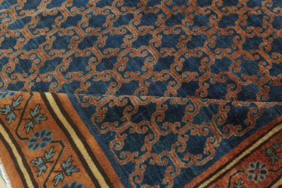 One of a kind Large Vintage Samarkand Geometric Blue Brown Size Adjusted Rug