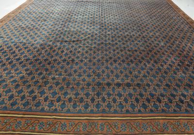 One of a kind Large Vintage Samarkand Geometric Blue Brown Size Adjusted Rug