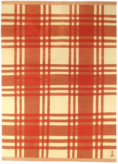 One of a kind Mid 20th century Swedish Red Handmade Wool Rug