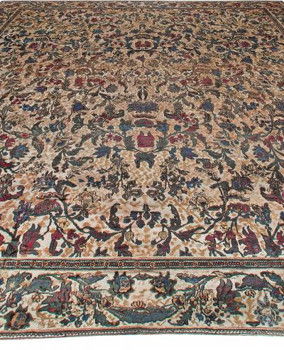 One of a kind Oversized Antique Indian Bold Botanic Handmade Wool Carpet