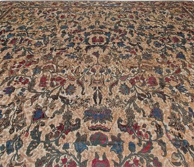 One of a kind Oversized Antique Indian Bold Botanic Handmade Wool Carpet