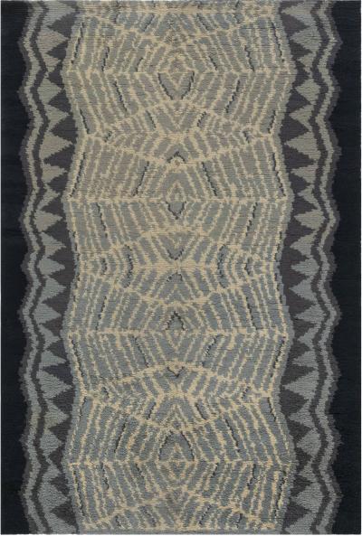 One of a kind Vintage Art Deco Ivory Blue Purple Handmade Wool Rug