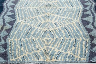One of a kind Vintage Art Deco Ivory Blue Purple Handmade Wool Rug