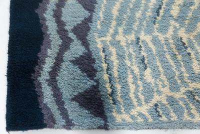One of a kind Vintage Art Deco Ivory Blue Purple Handmade Wool Rug