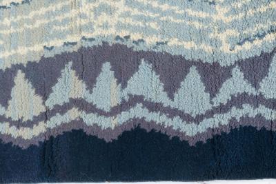 One of a kind Vintage Art Deco Ivory Blue Purple Handmade Wool Rug