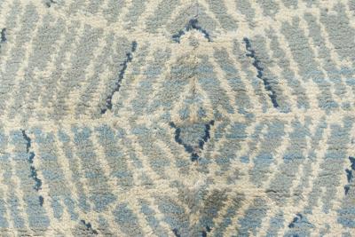 One of a kind Vintage Art Deco Ivory Blue Purple Handmade Wool Rug