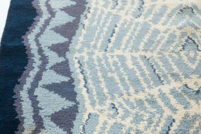 One of a kind Vintage Art Deco Ivory Blue Purple Handmade Wool Rug
