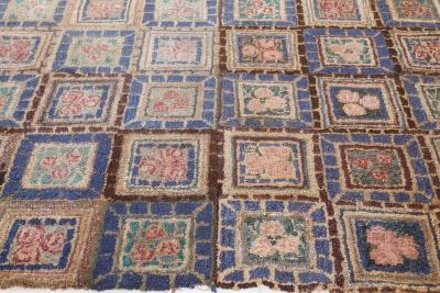 One of a kind Vintage Botanic Pink Purple Hooked Rug