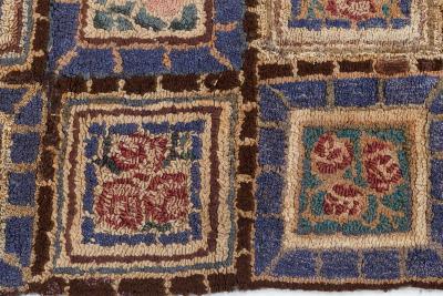 One of a kind Vintage Botanic Pink Purple Hooked Rug