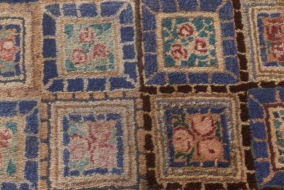 One of a kind Vintage Botanic Pink Purple Hooked Rug