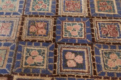 One of a kind Vintage Botanic Pink Purple Hooked Rug